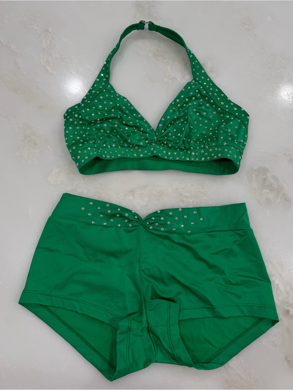 Kelly Green Dallaswear Rhinestone Top & Short NFL NBA Dance Audition Set